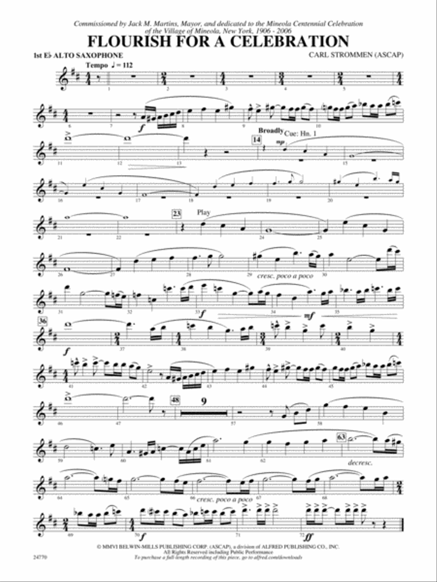Flourish for a Celebration: E-flat Alto Saxophone Concert Band scores gallery preview page 1