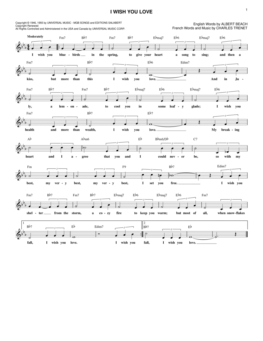 I Wish You Love I Wish You Love Piano scores gallery preview page 1