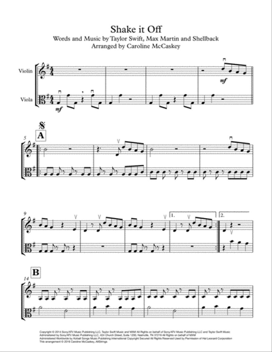 Shake It Off Shake It Off String Duet scores gallery preview page 2