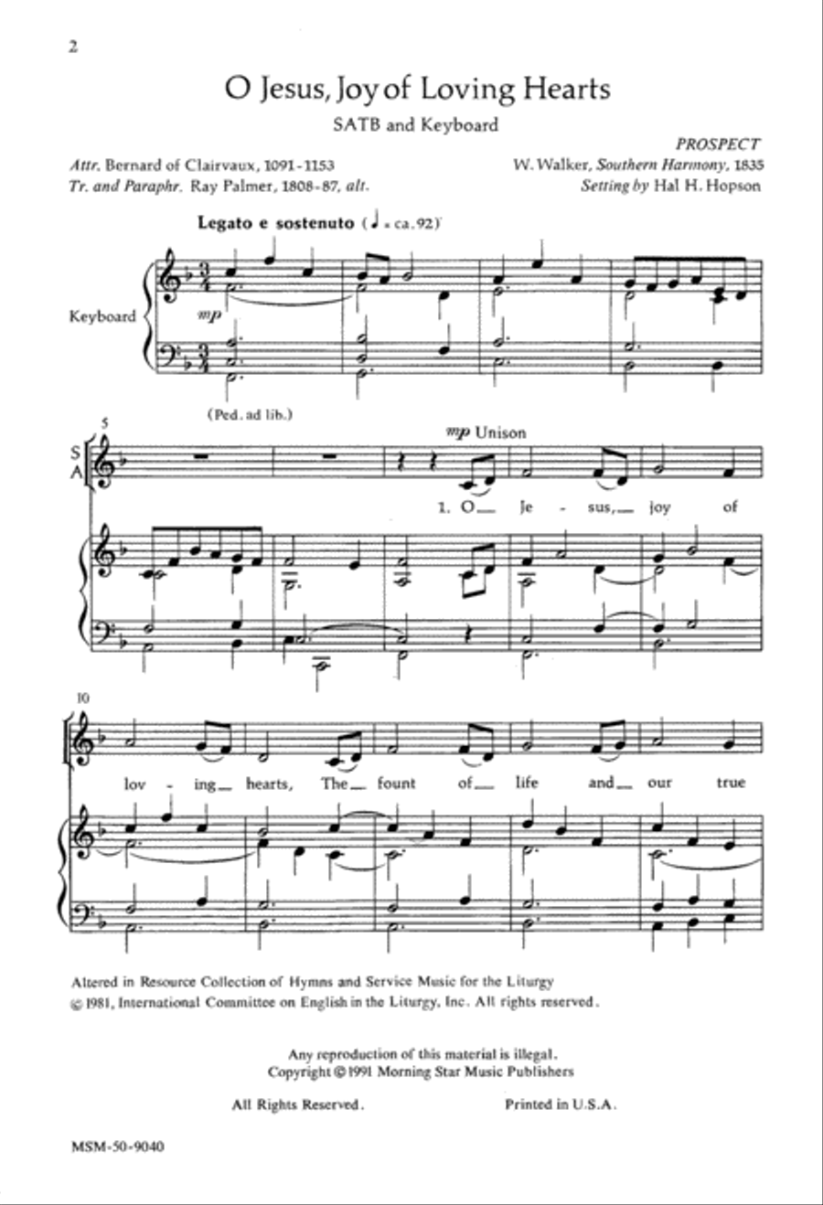 O Jesus, Joy of Loving Hearts 4-Part scores gallery preview page 2