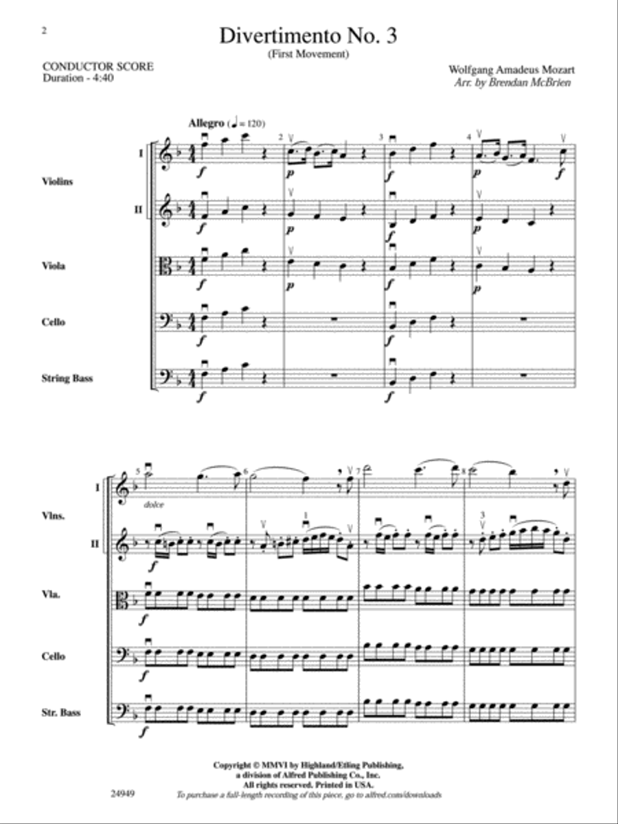 Divertimento No. 3 (1st Movement) String Orchestra scores gallery preview page 2