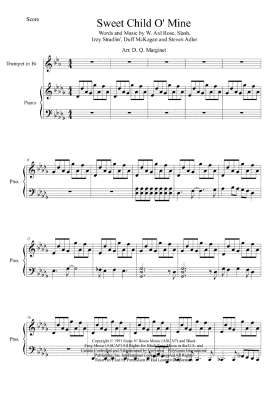 Sweet Child O' Mine Sweet Child O' Mine Trumpet Duet scores gallery preview page 1