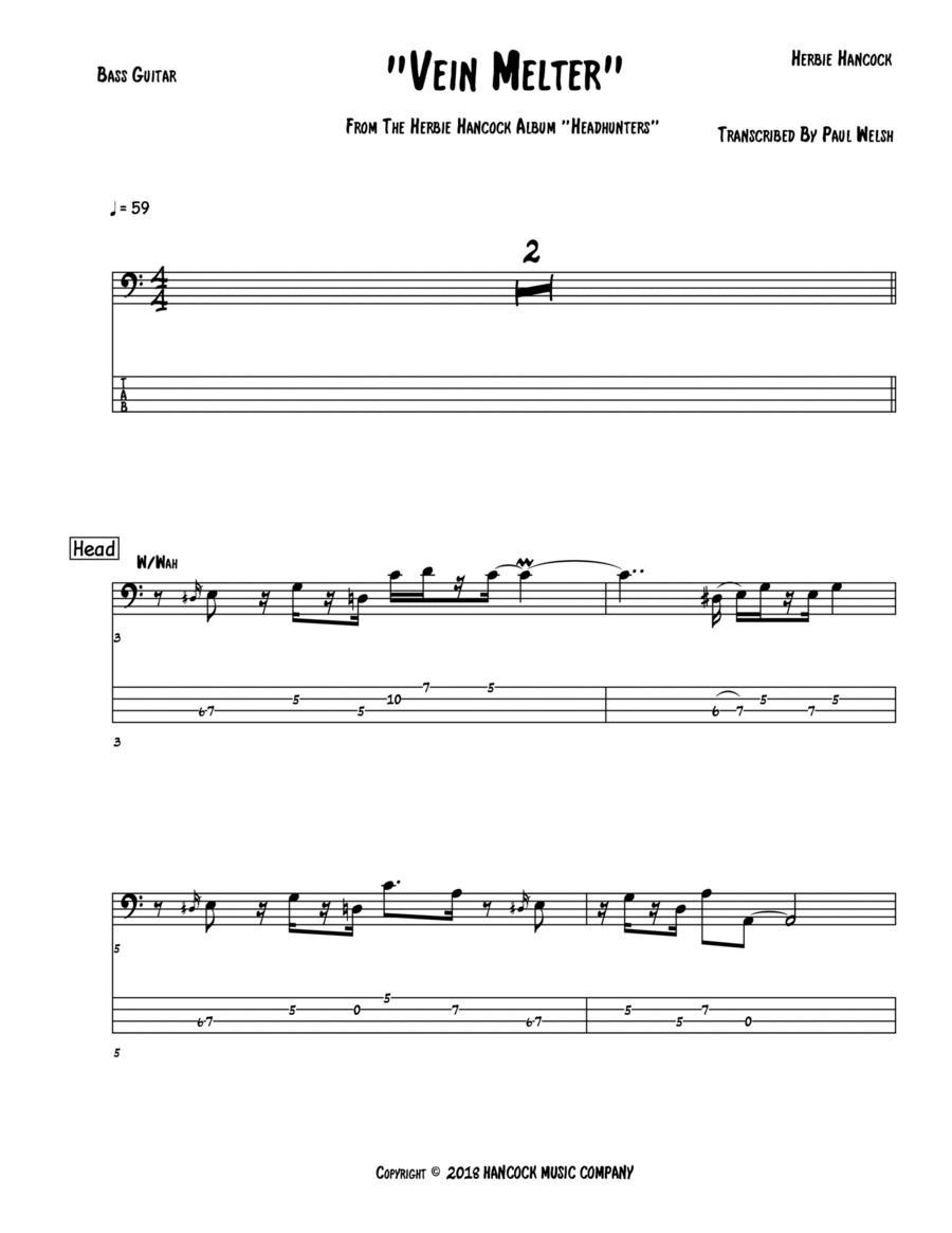 Vein Melter Vein Melter Bass Guitar scores gallery preview page 1
