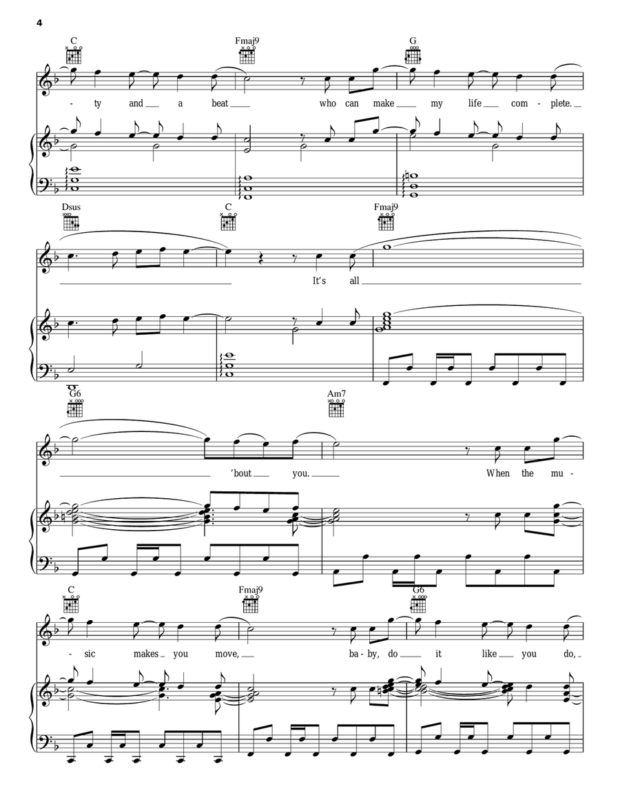 Beauty And A Beat Beauty And A Beat Piano, Vocal, Guitar scores gallery preview page 4