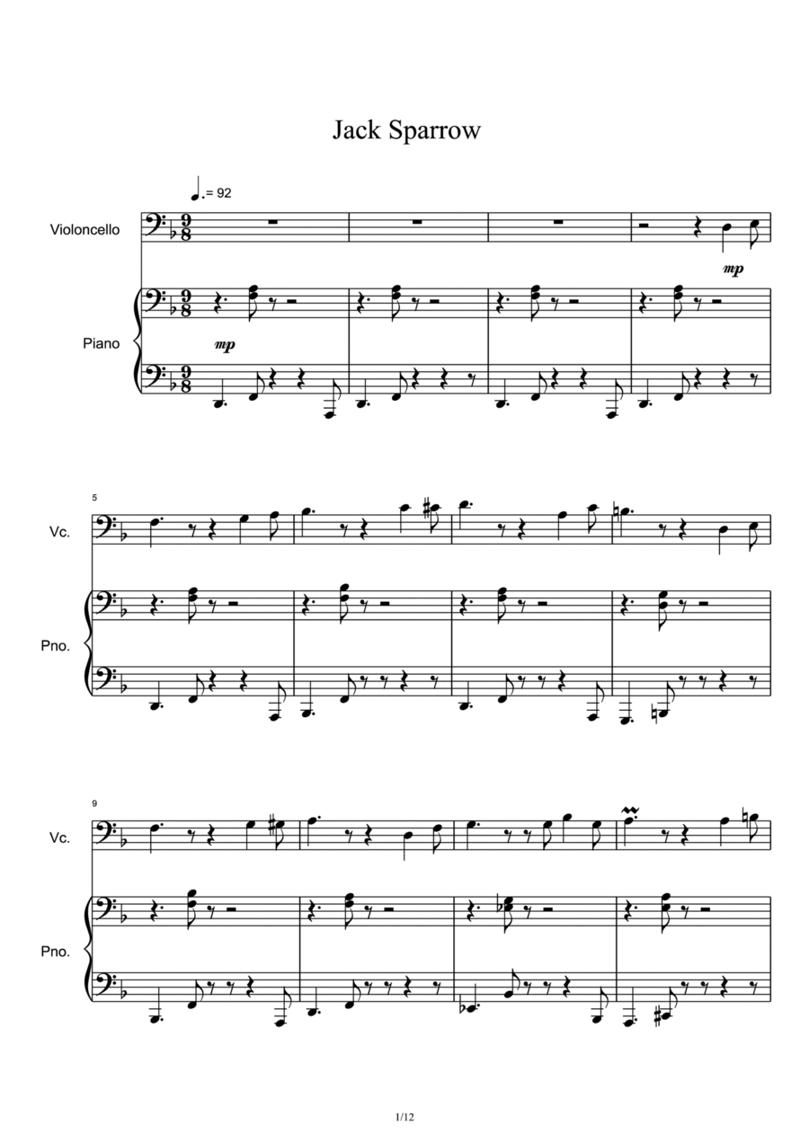 Jack Sparrow Jack Sparrow Piano Solo scores gallery preview page 1
