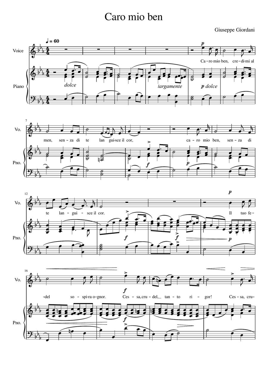 Caro mio ben - Eb Major Voice Solo scores gallery preview page 2