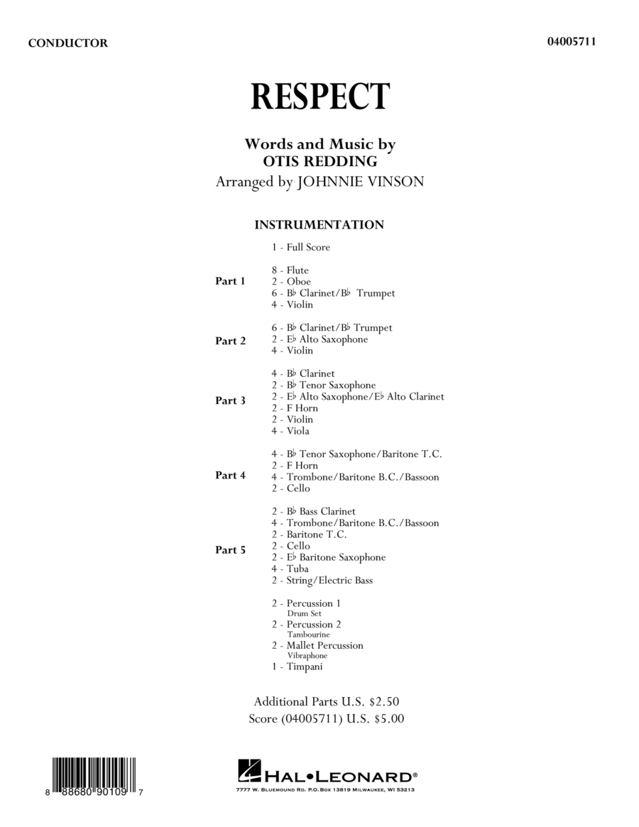 Respect (arr. Johnnie Vinson) - Conductor Score (Full Score) Concert Band scores gallery preview page 1