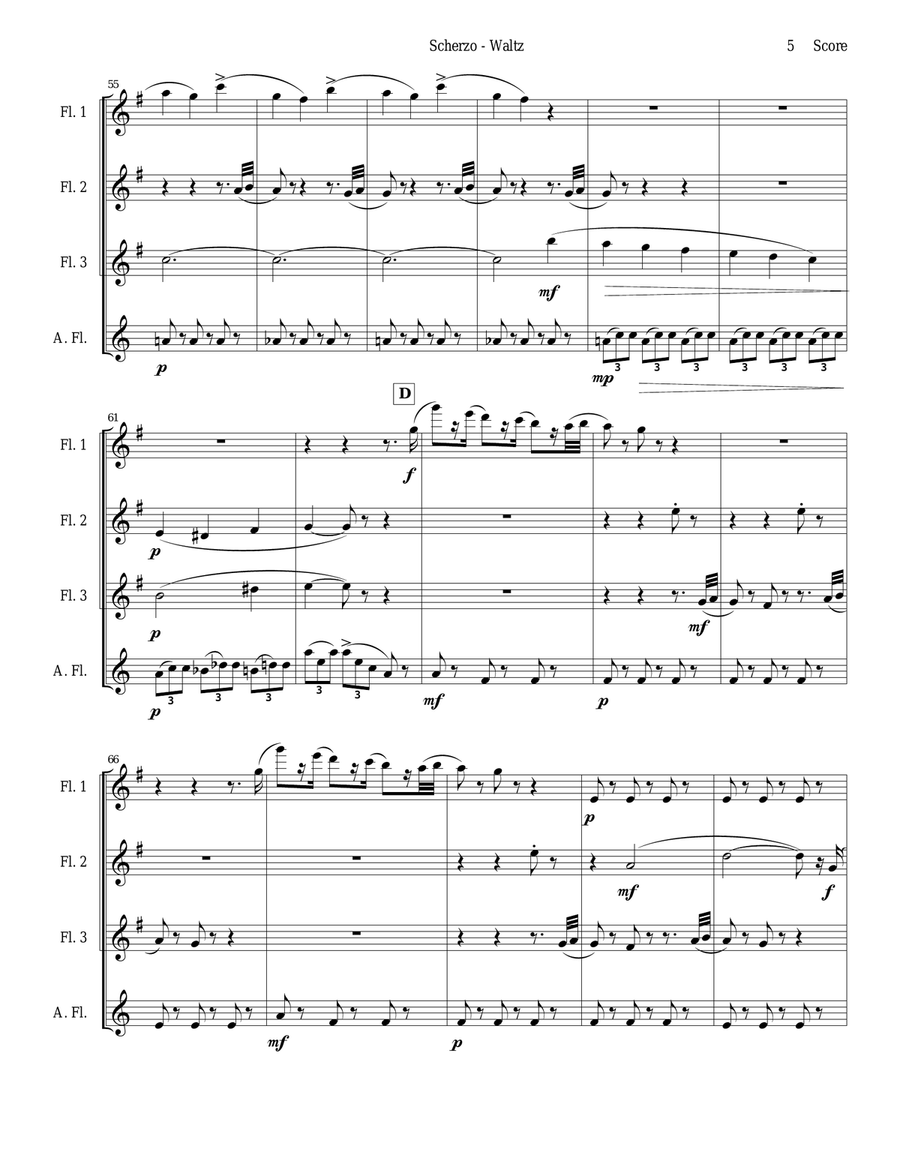 Chabrier - flute quartet - Scherzo from Suite Pastorale Flute Quartet scores gallery preview page 5
