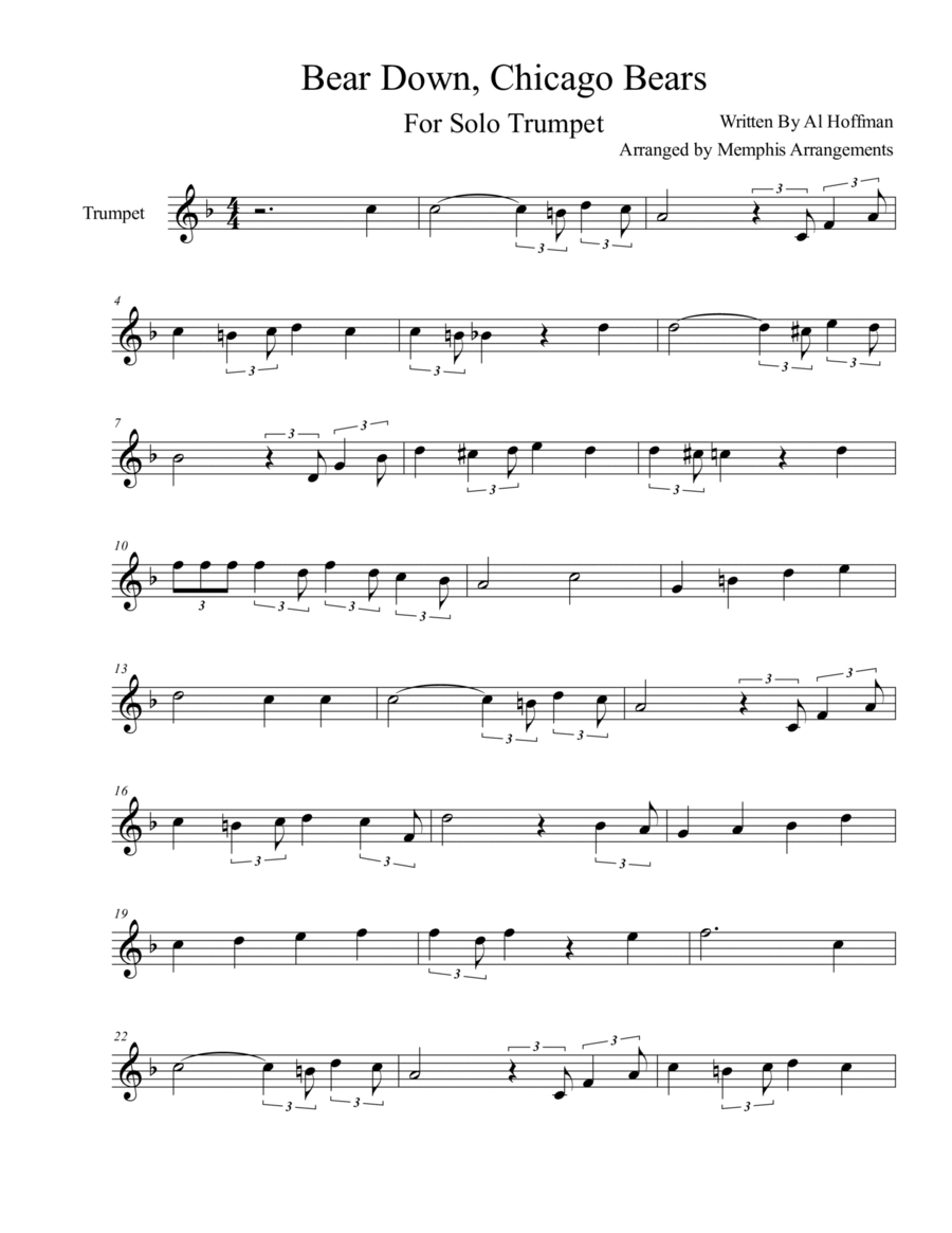 Bear Down Chicago Bears Trumpet Trumpet Solo scores gallery preview page 1