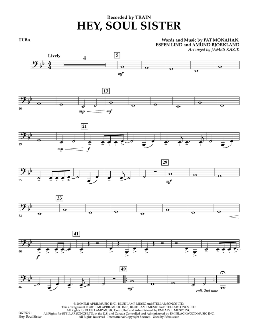 Hey, Soul Sister - Tuba Hey, Soul Sister - Tuba Concert Band scores gallery preview page 1