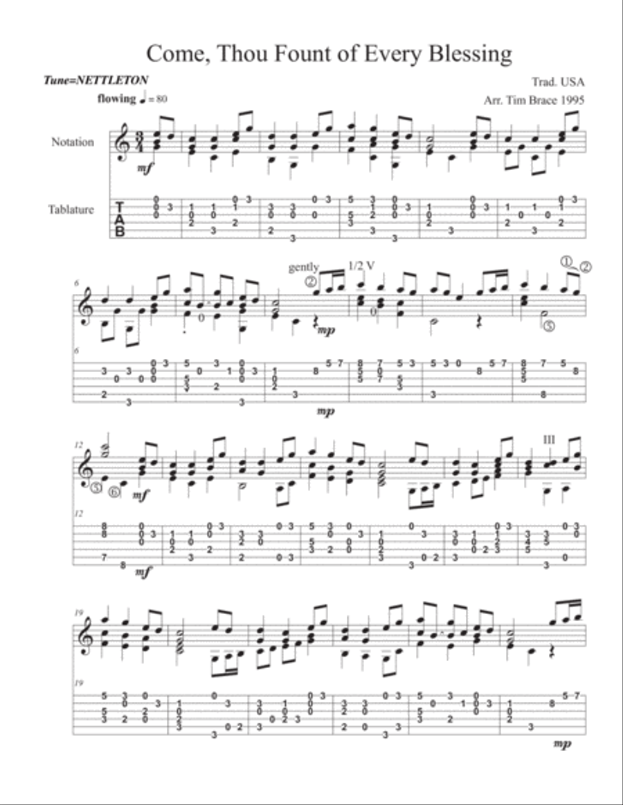 Come, Thou Fount of Every Blessing Guitar Tablature scores gallery preview page 2