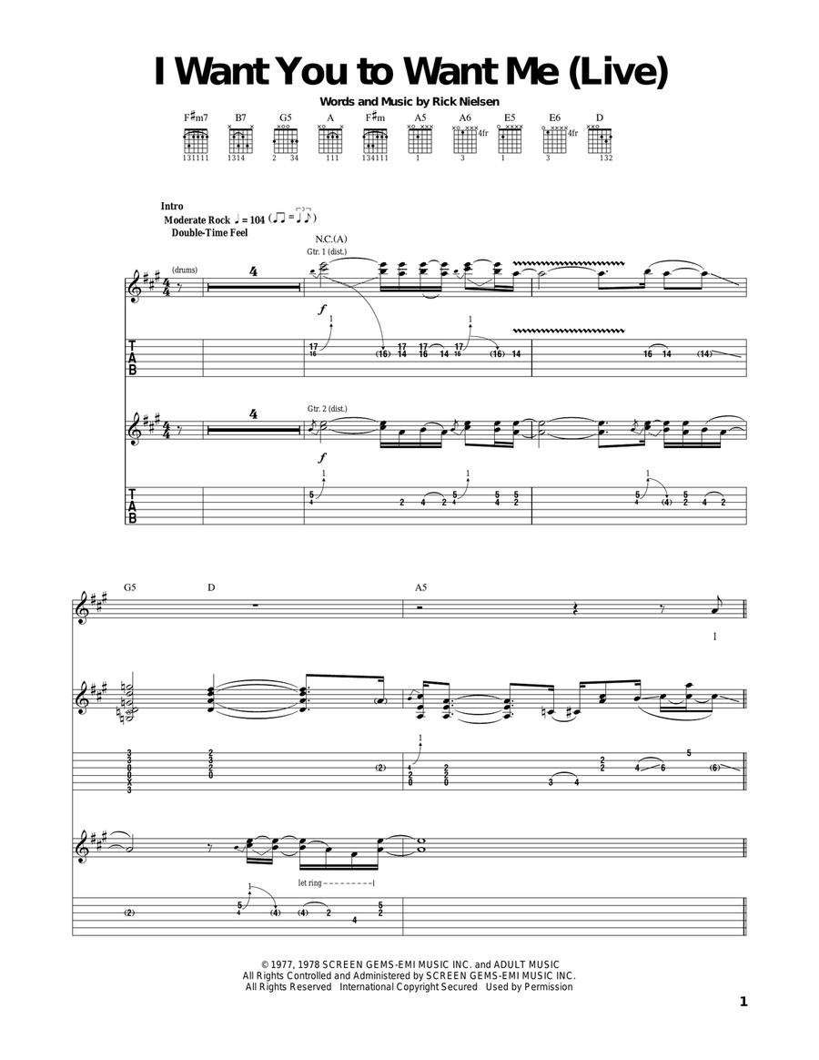 I Want You To Want Me (Live) Acoustic Guitar scores gallery preview page 1