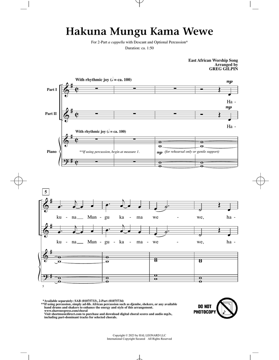 Hakuna Mungu Kama Wewe 2-Part scores gallery preview page 1
