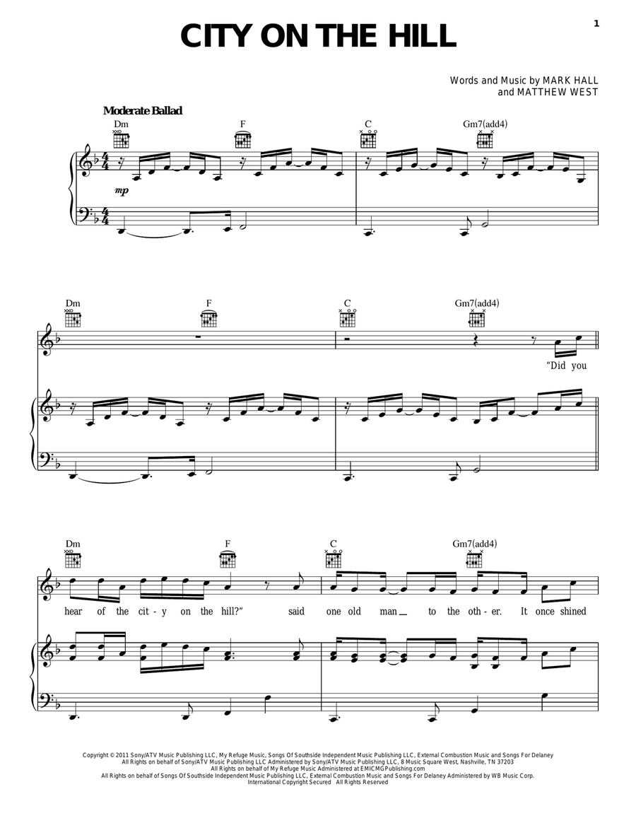 City On The Hill Piano, Vocal, Guitar scores gallery preview page 1