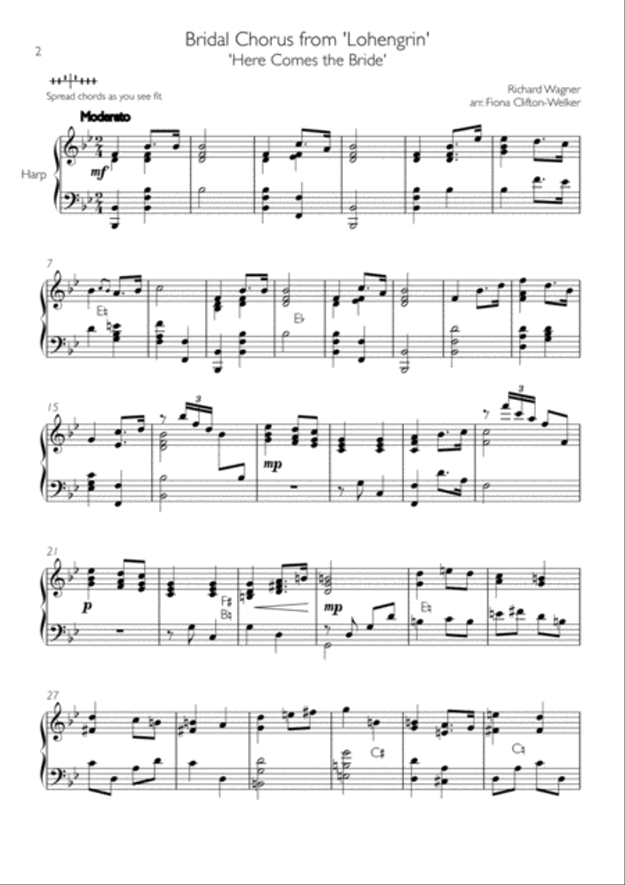 Bridal March from Lohengrin - ‘Here Comes the Bride’ Wedding March by Wagner - Harp Harp scores gallery preview page 2