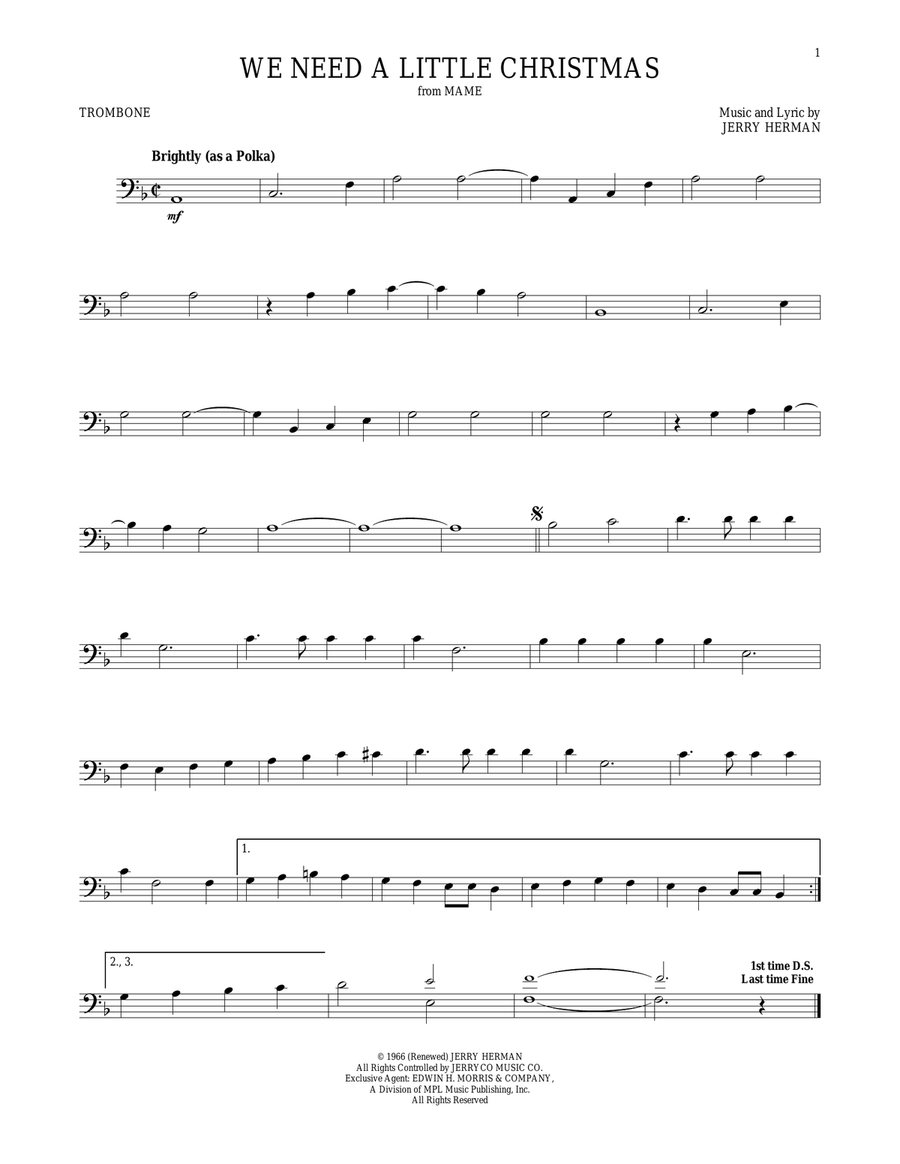 We Need A Little Christmas Trombone Solo scores gallery preview page 1