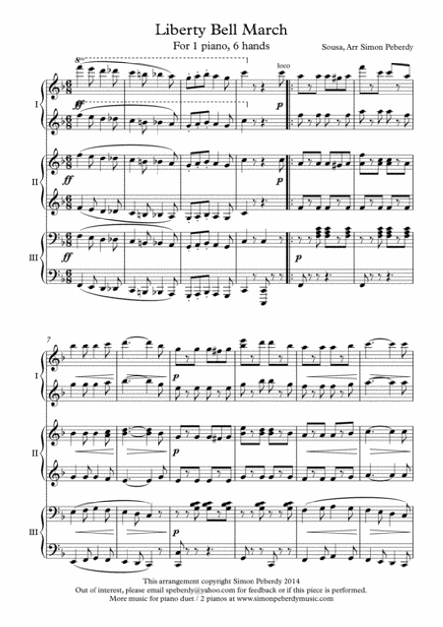 Liberty Bell March arranged for piano 6 hands Piano Duet scores gallery preview page 2