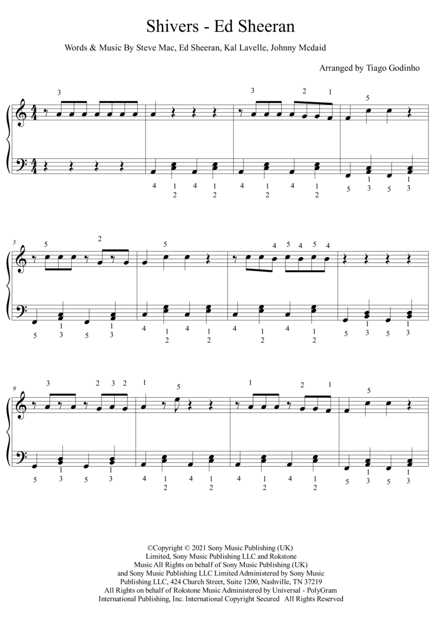 Shivers Easy Piano scores gallery preview page 1