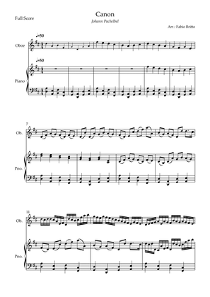 Canon - Johann Pachelbel (Wedding/Reduced Version) for Oboe Solo and Piano Accompaniment