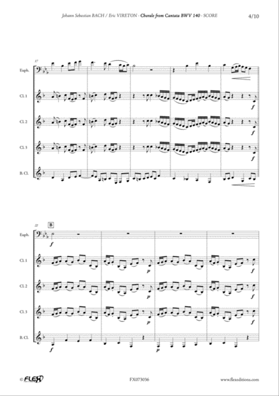 Chorale from Cantata BWV 140 Clarinet Quartet scores gallery preview page 4