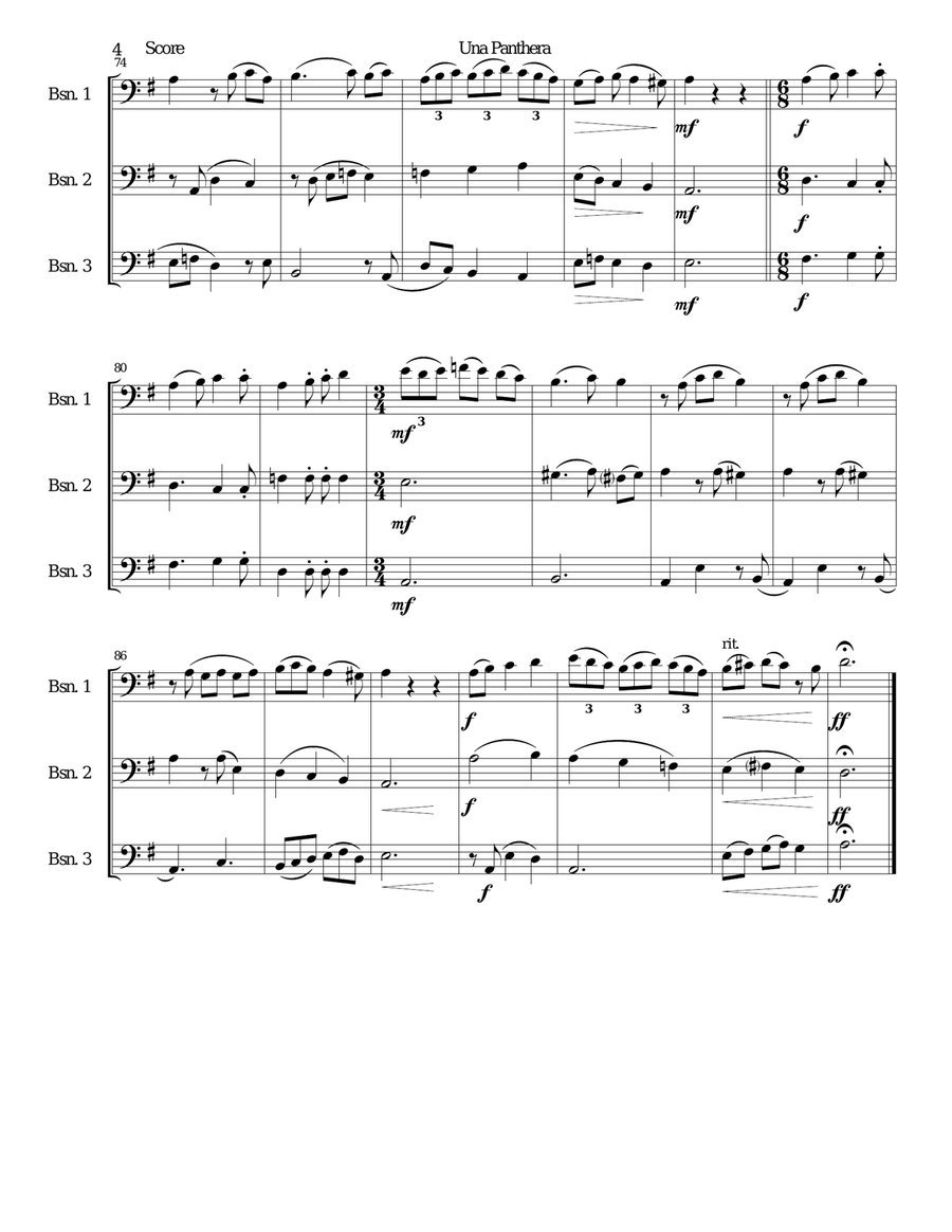 Una panthera in compagnia de Marte (A Panther in company of Mars) arranged for 3 bassoons Bassoon Solo scores gallery preview page 4