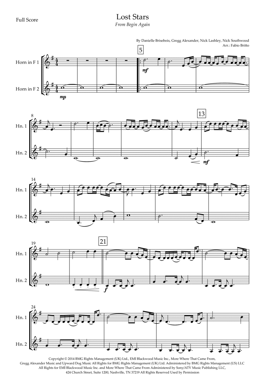 Lost Stars Lost Stars Brass Duet scores gallery preview page 1