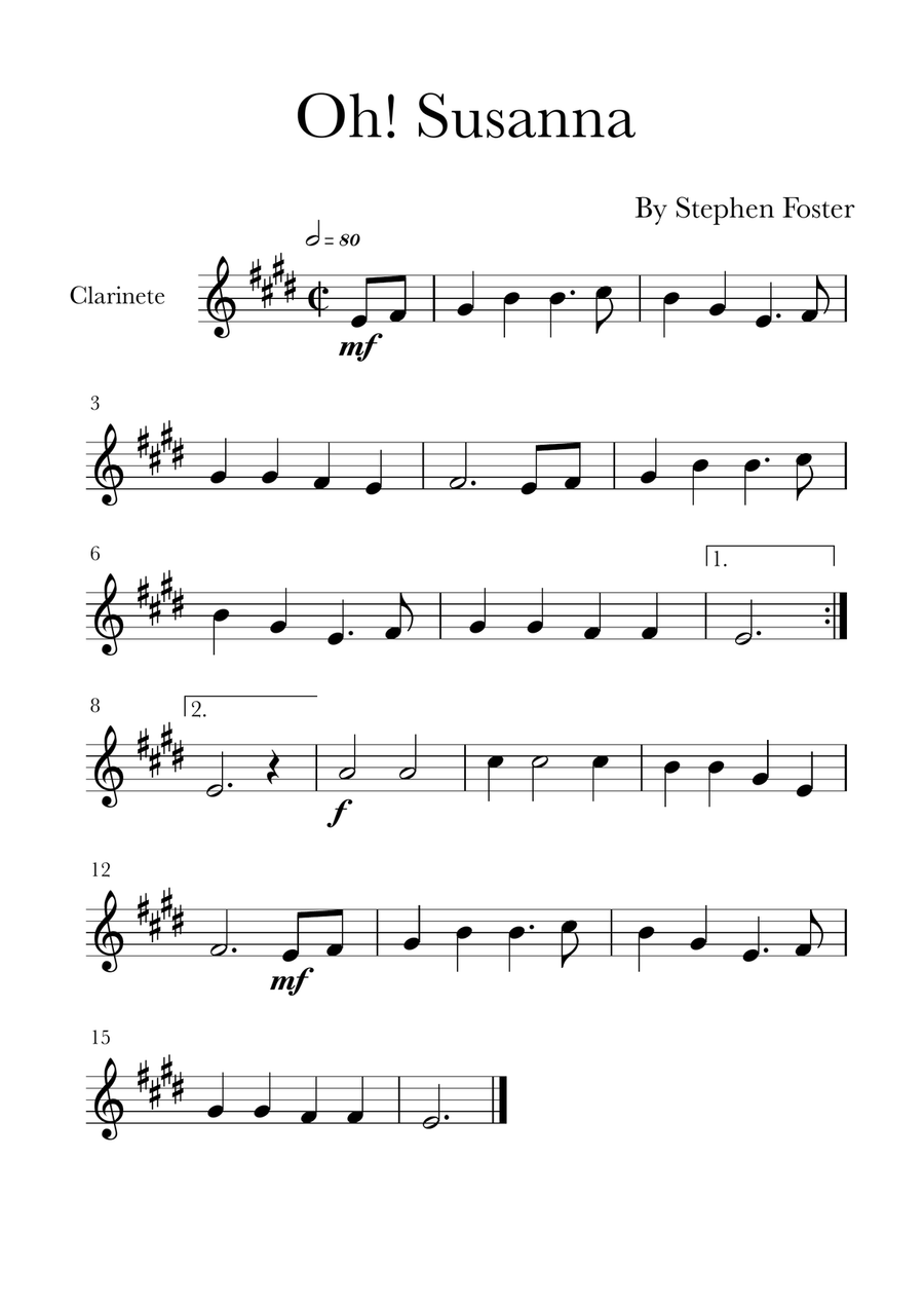 Oh! Susanna B-Flat Clarinet scores gallery preview page 1