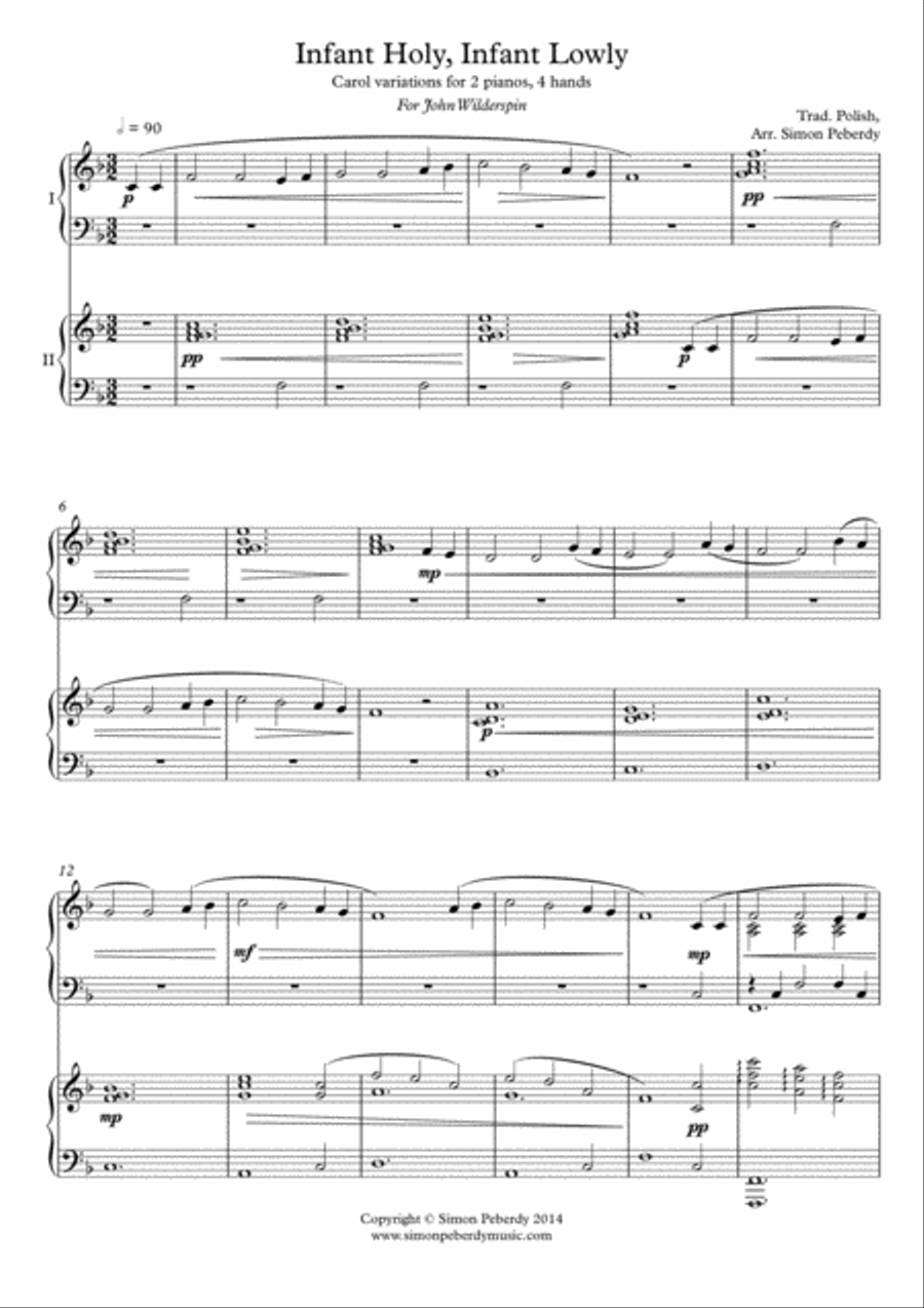 Infant Holy, Infant Lowly Christmas Carol Variations for 2 pianos 4 hands, Arr. Simon Peberdy image number null