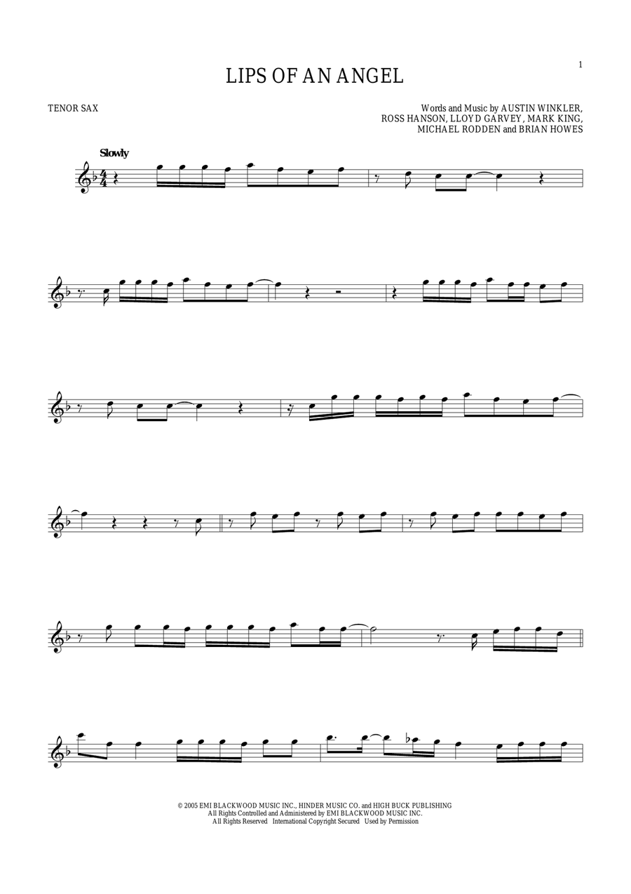 Lips Of An Angel Tenor Saxophone scores gallery preview page 1