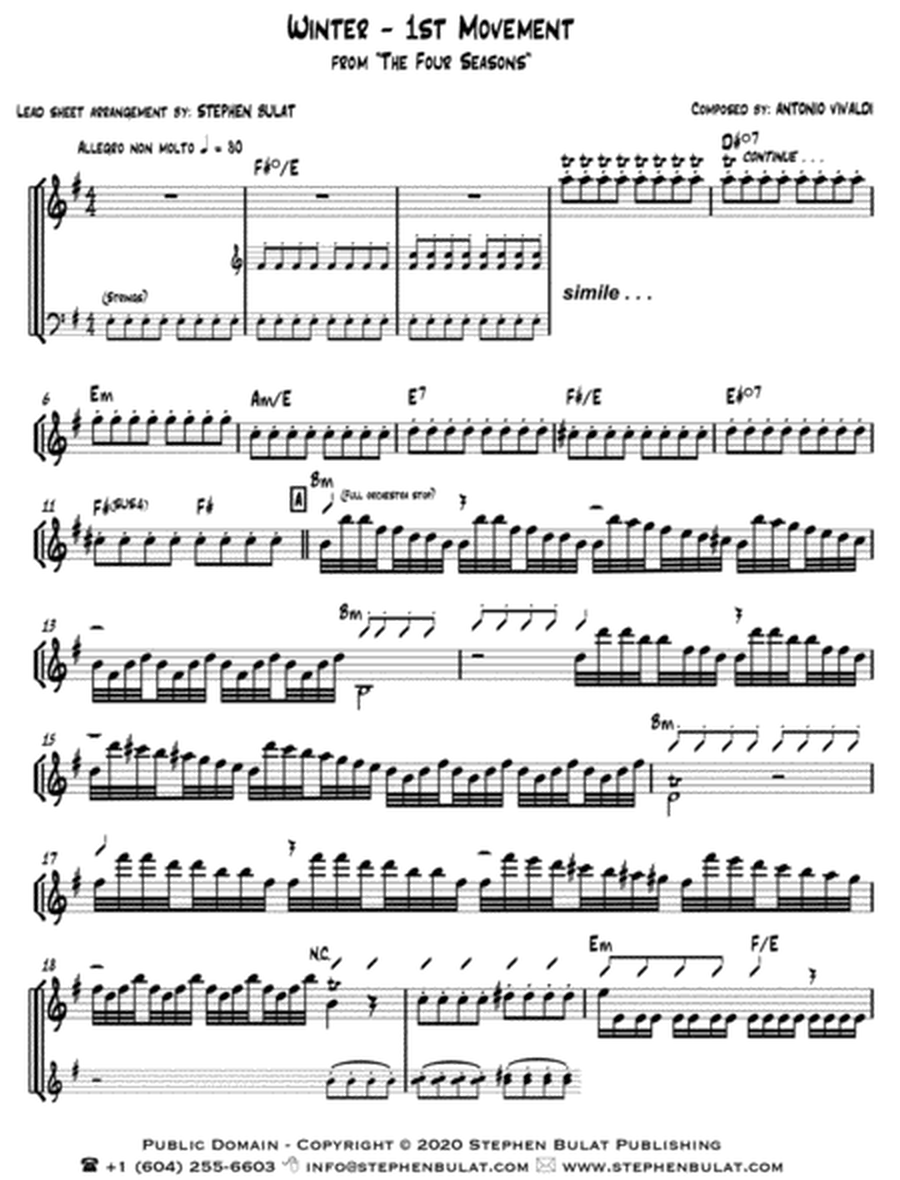 Winter - 1st Movement from "The Four Seasons" (Vivaldi/John Wick) - Lead sheet (key of E minor)