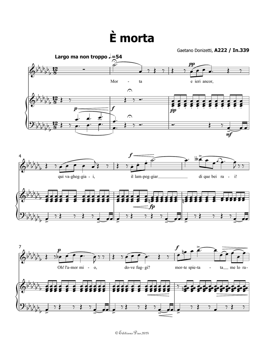 È morta, by Donizetti, in a flat minor Piano, Vocal scores gallery preview page 3