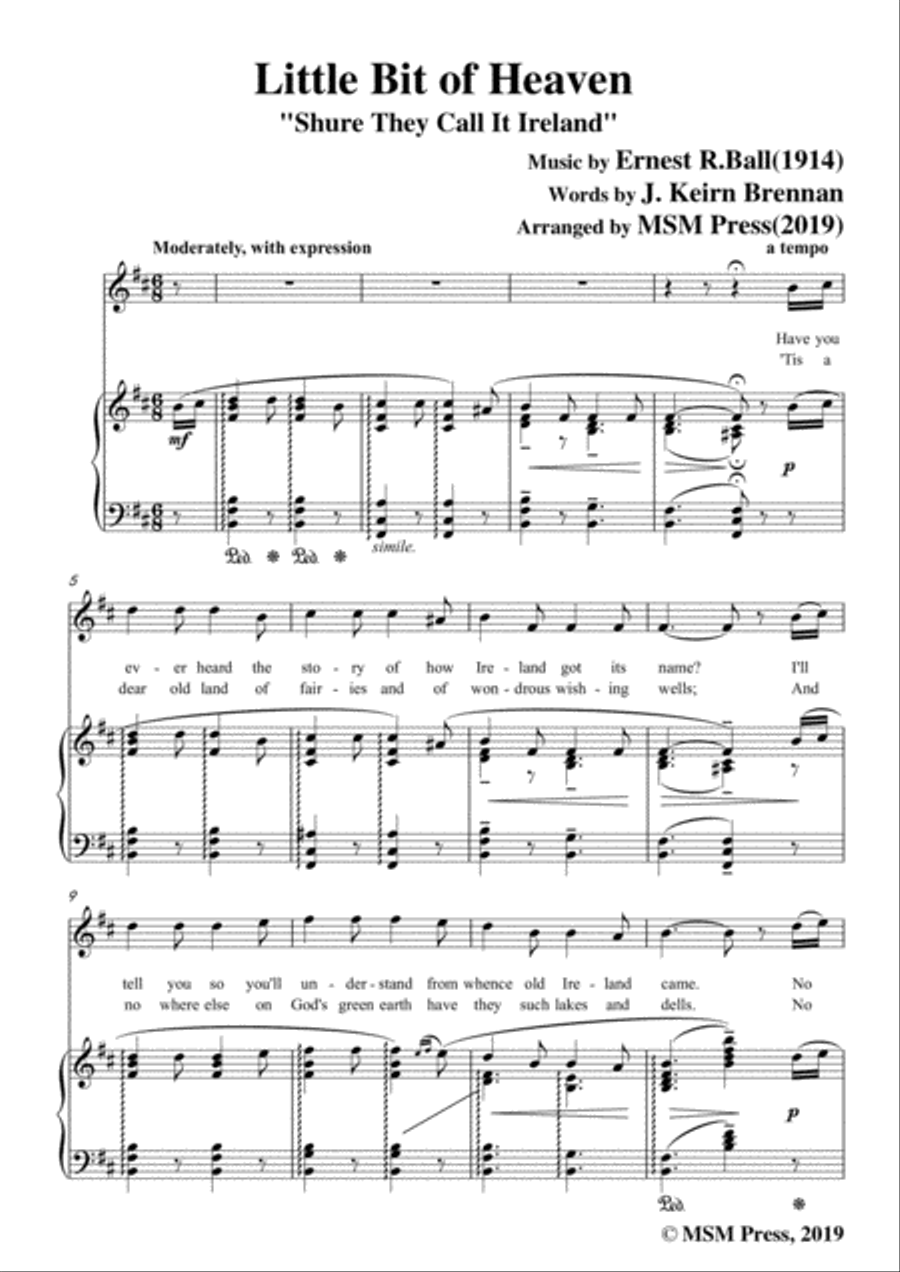 Ernest R. Ball-Little Bit of Heaven,in b minor,for Voice and Piano Voice Solo scores gallery preview page 3