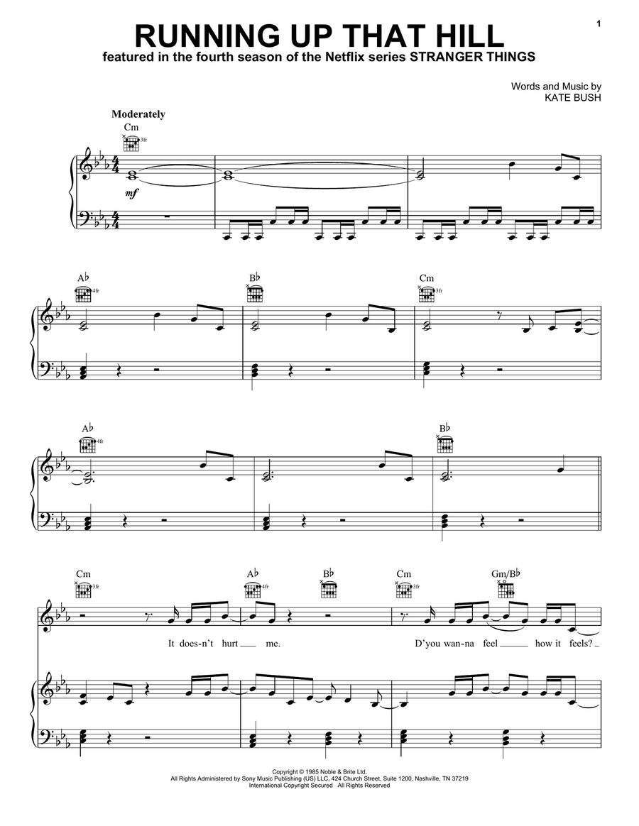 Running Up That Hill Piano, Vocal, Guitar scores gallery preview page 1