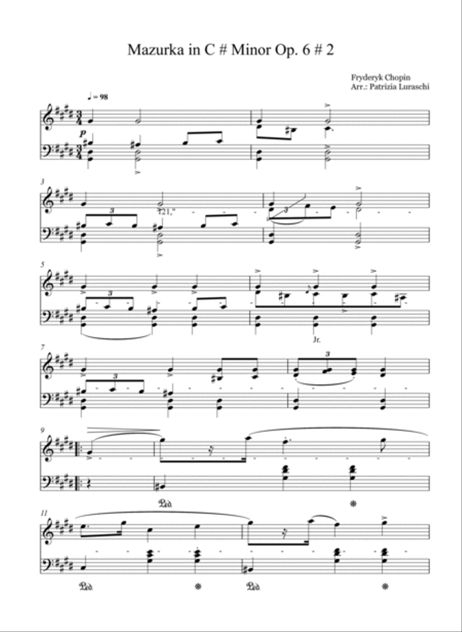 Mazurka in C # Minor Op. 6 # 2 Piano Method scores gallery preview page 2