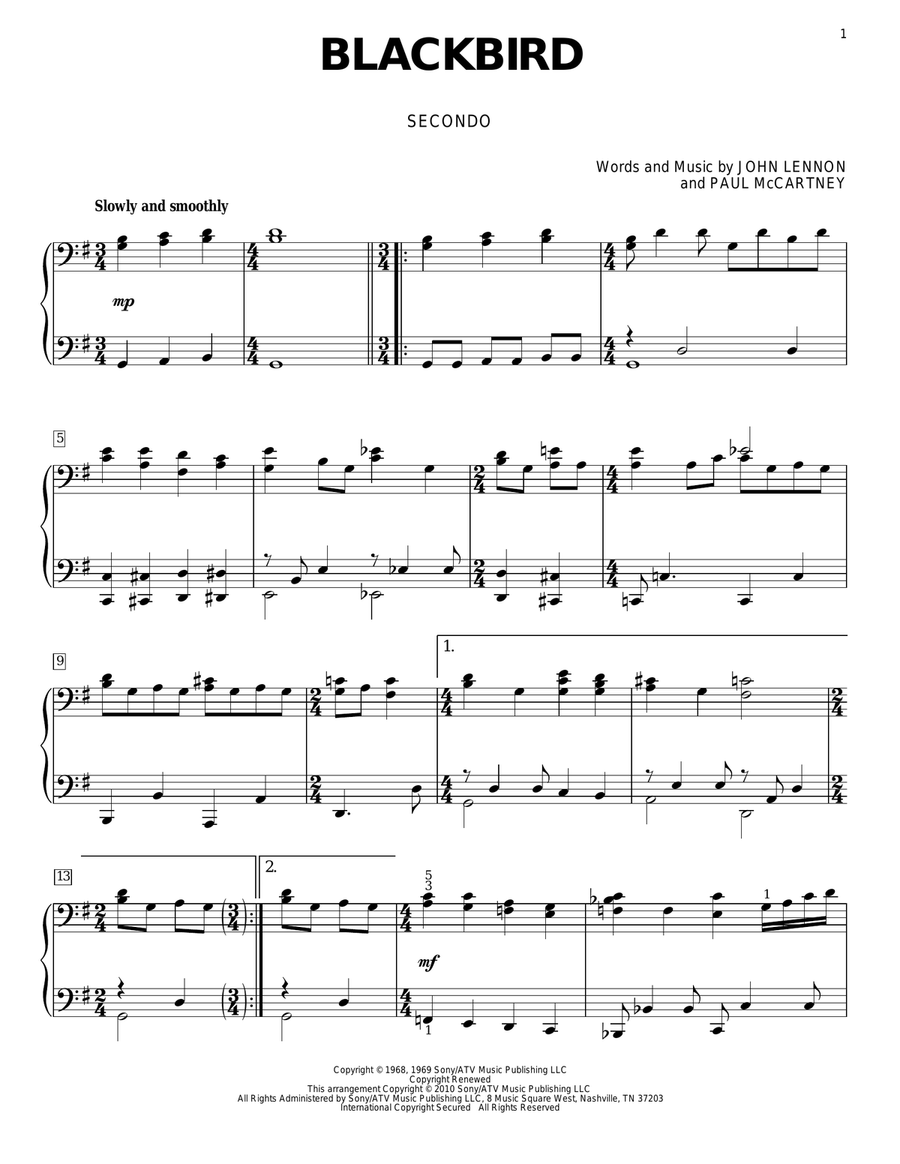 Blackbird Blackbird Piano Duet scores gallery preview page 1