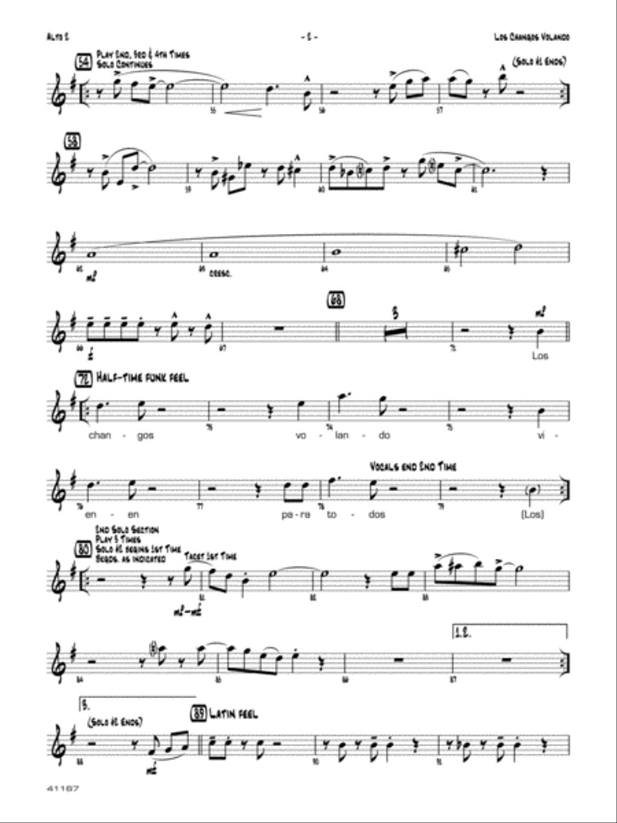 Los changos volando: 2nd E-flat Alto Saxophone Jazz Ensemble scores gallery preview page 2