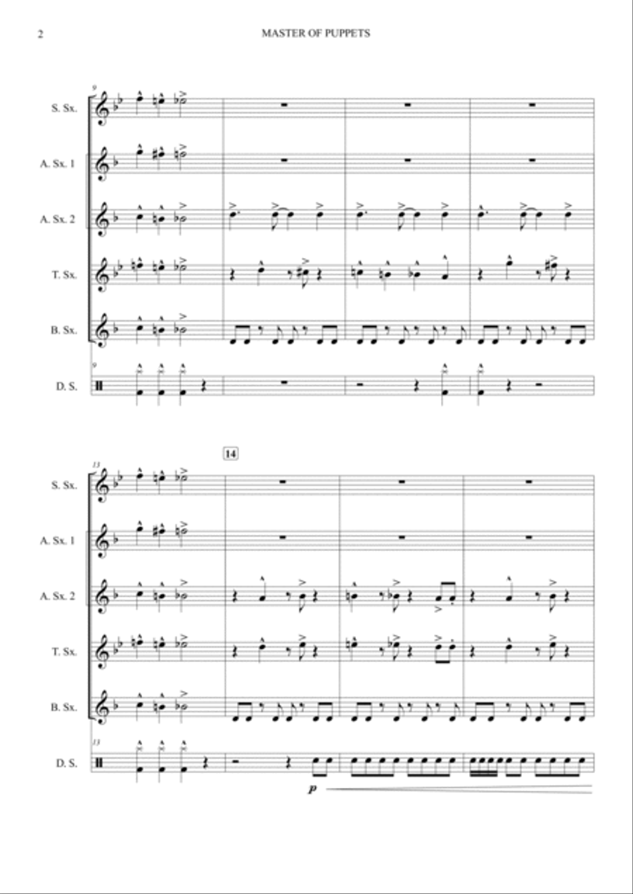 Master Of Puppets Saxophone Quintet scores gallery preview page 4