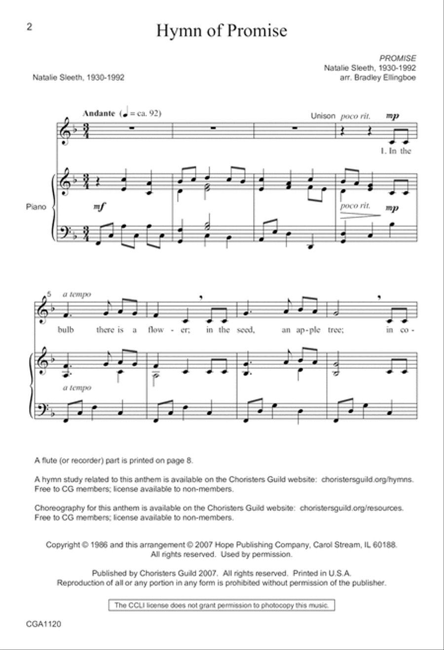Hymn of Promise Unison Choir scores gallery preview page 2