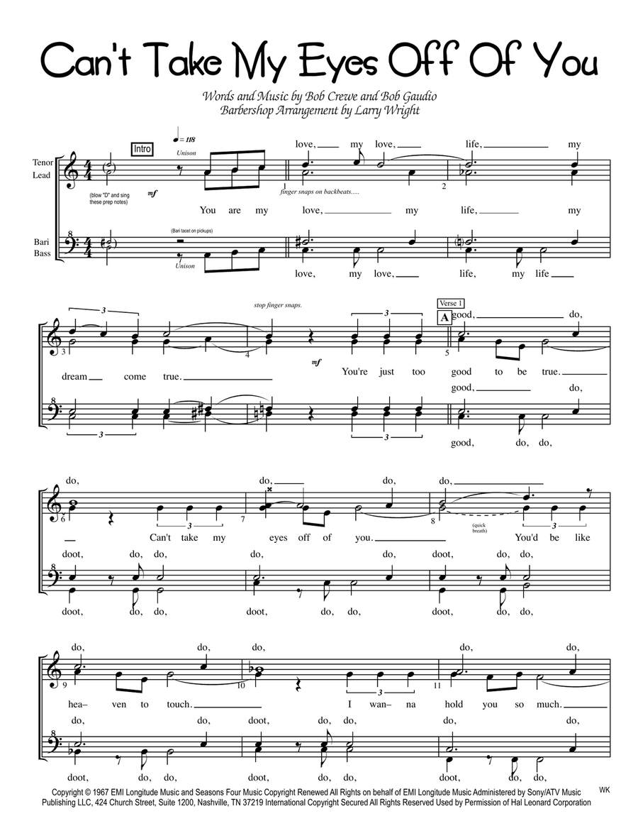 Can't Take My Eyes Off Of You SSAA scores gallery preview page 1