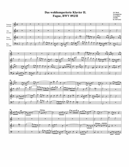 Fugue from Das wohltemperierte Klavier II, BWV 892/II (arrangement for 4 recorders)