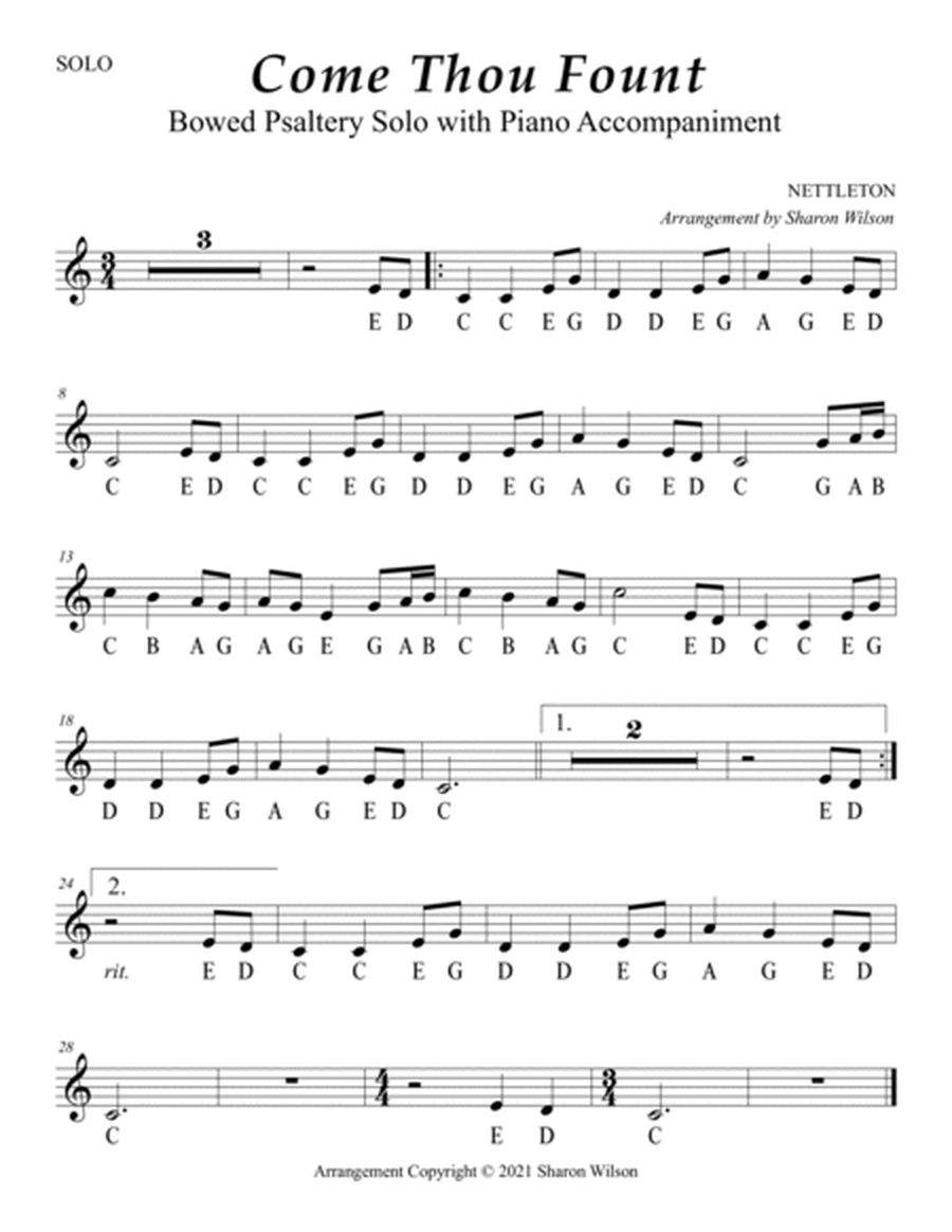 Come Thou Fount (Easy Bowed Psaltery Solo with Piano Accompaniment) image number null