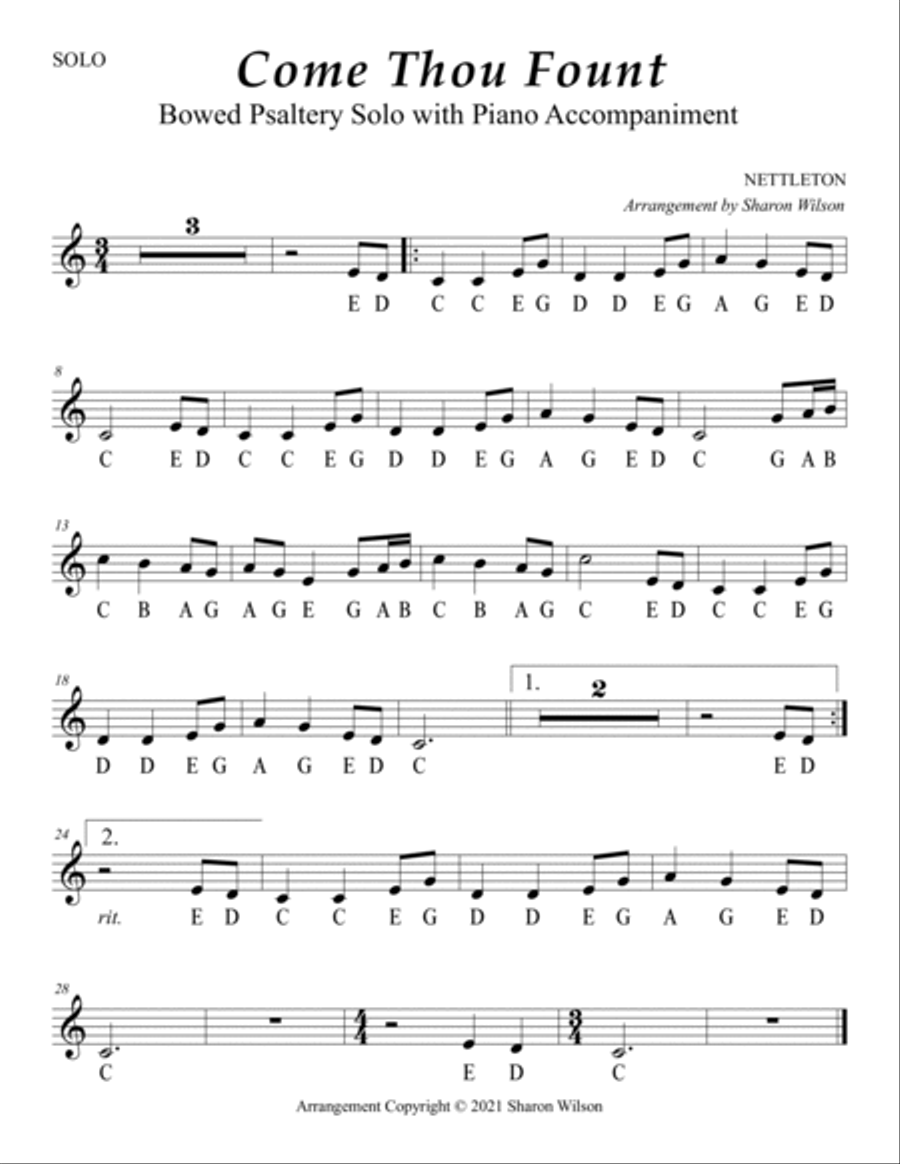 Come Thou Fount (Easy Bowed Psaltery Solo with Piano Accompaniment) image number null