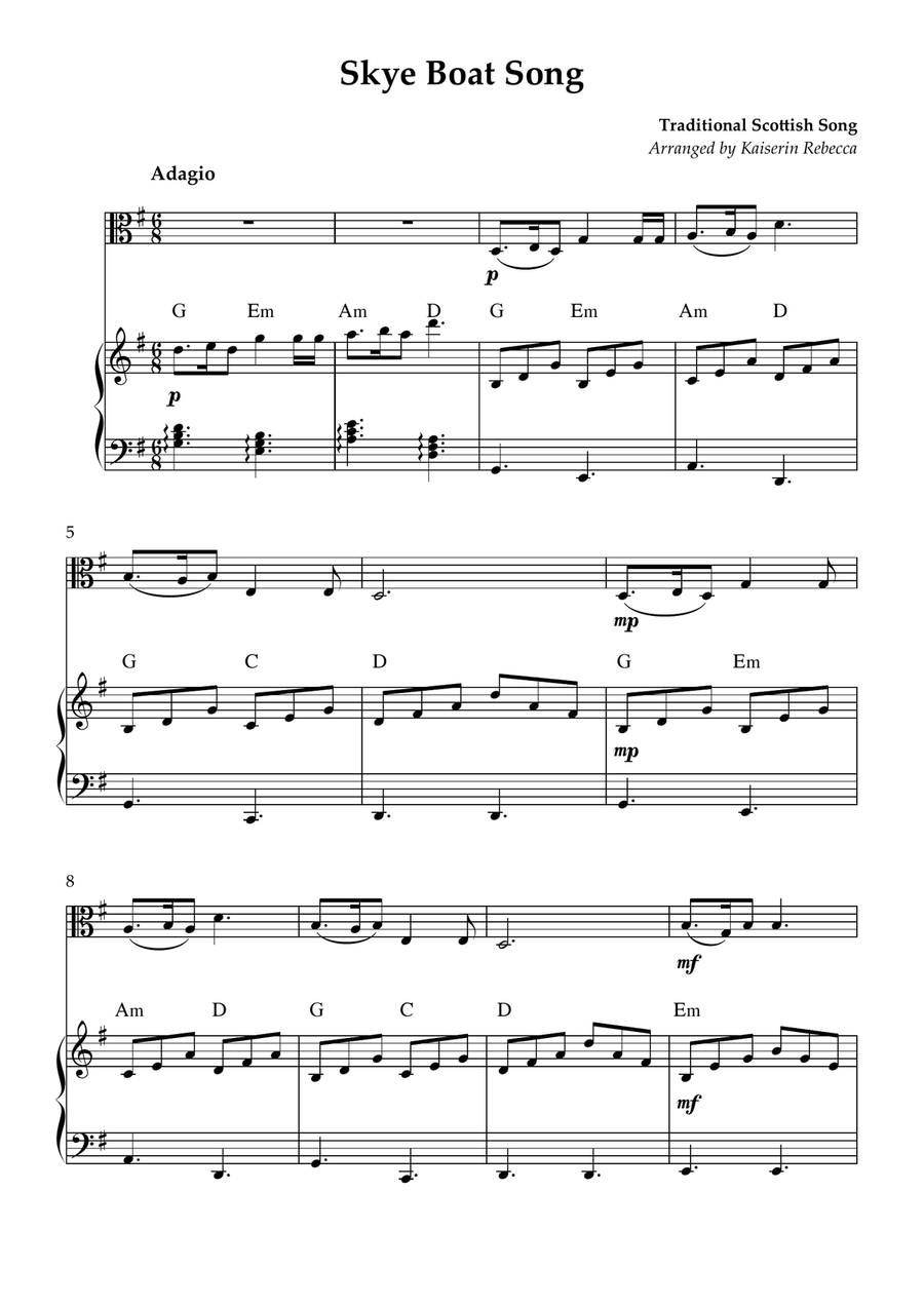 Skye Boat Song Viola scores gallery preview page 1