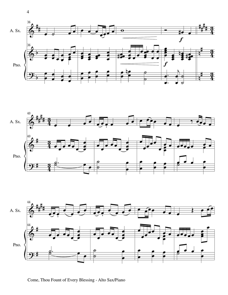 COME, THOU FOUNT OF EVERY BLESSING (Alto Sax/Piano and Sax Part) Alto Saxophone scores gallery preview page 4
