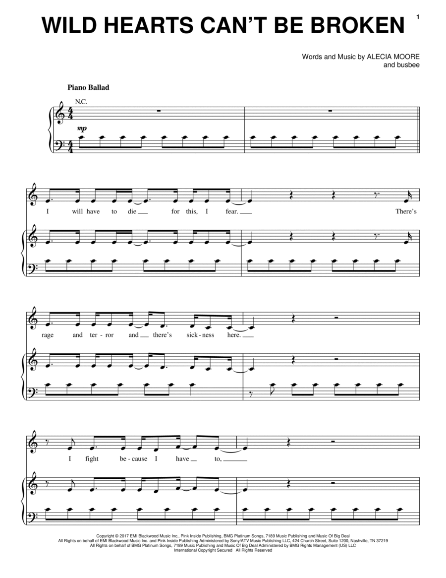 Wild Hearts Can't Be Broken Piano, Vocal, Guitar scores gallery preview page 1