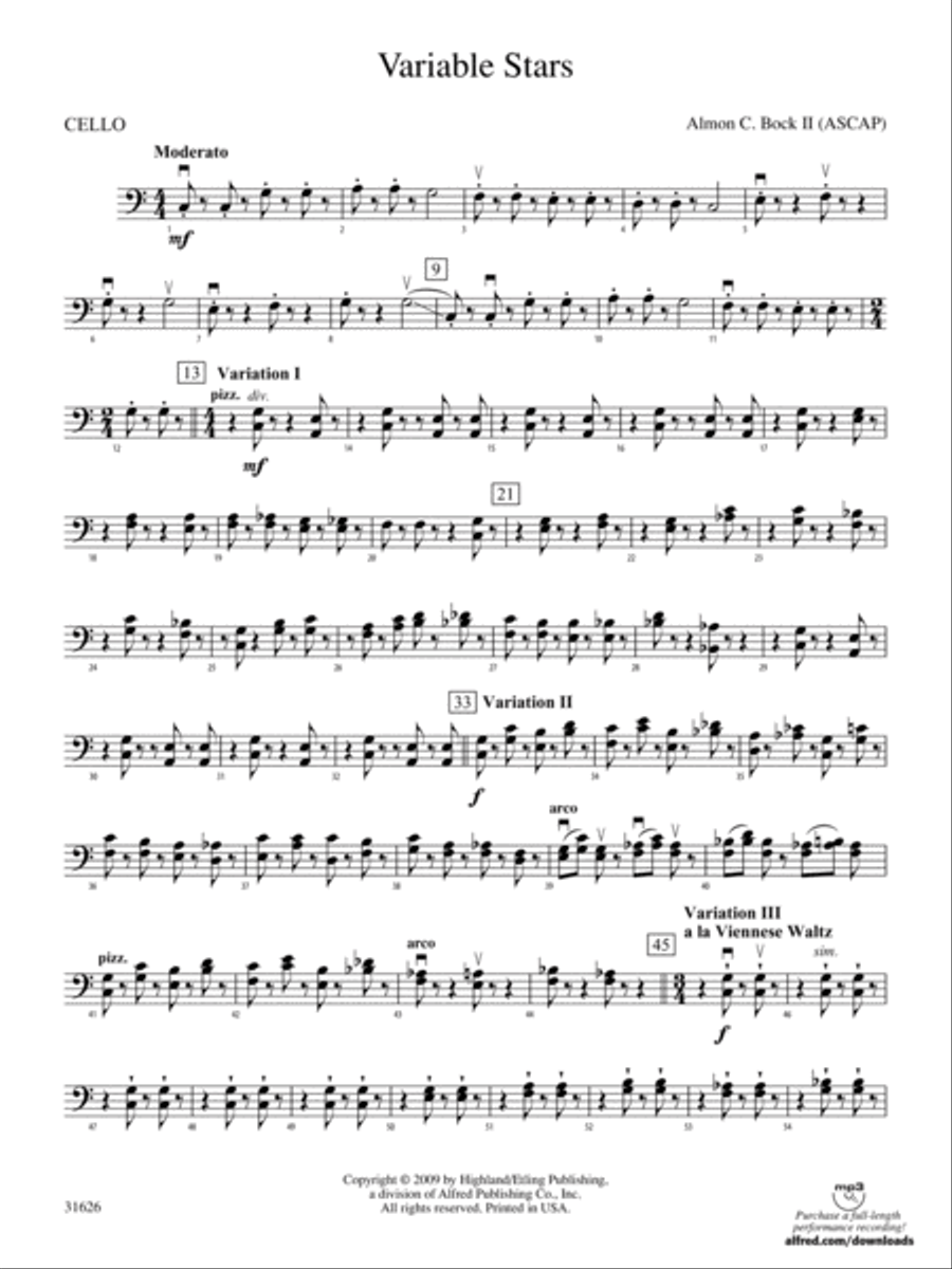 Variable Stars: Cello String Orchestra scores gallery preview page 1