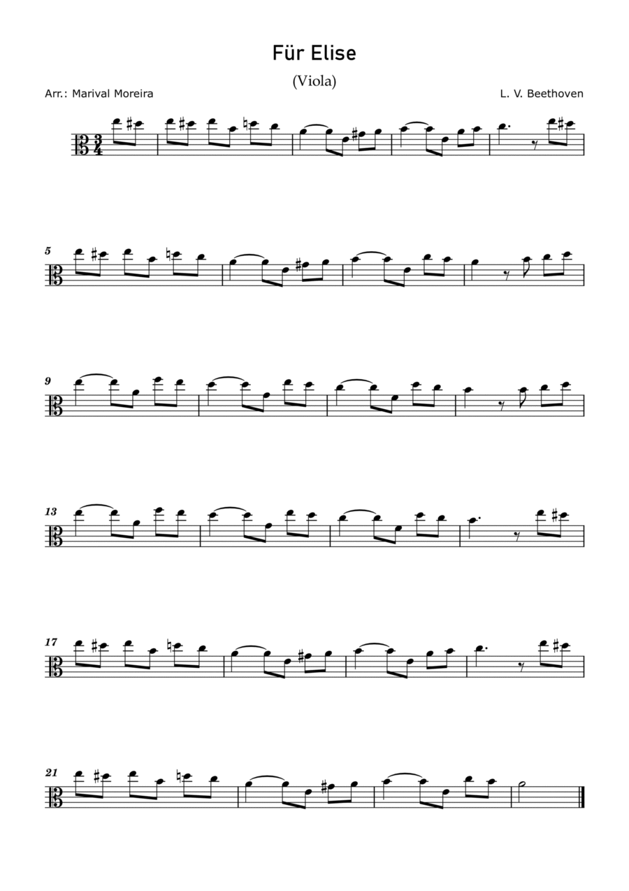 Fur Elise - Beethoven - Viola Solo Intermediate Viola Solo scores gallery preview page 1