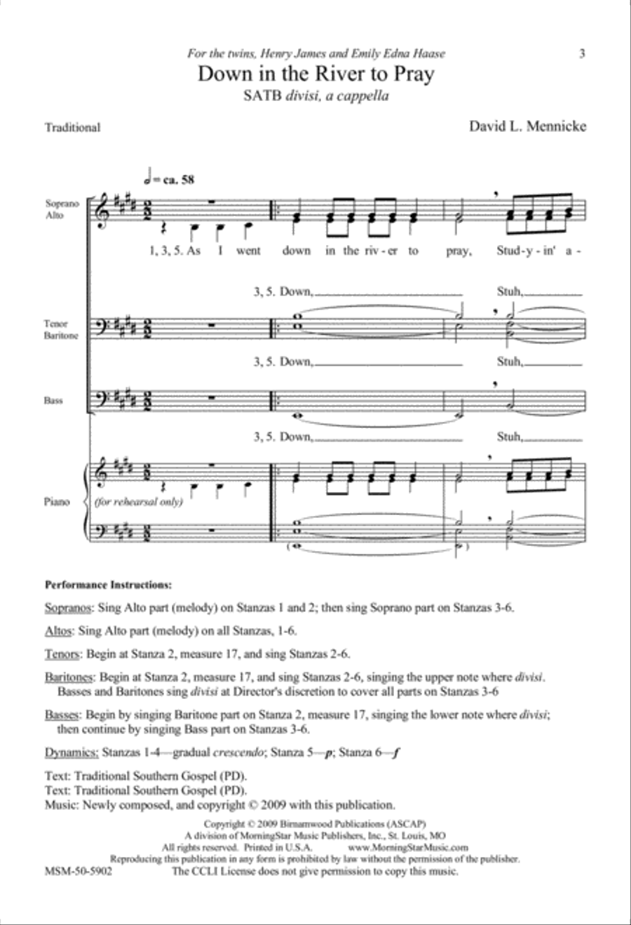 Down in the River to Pray Divisi scores gallery preview page 1