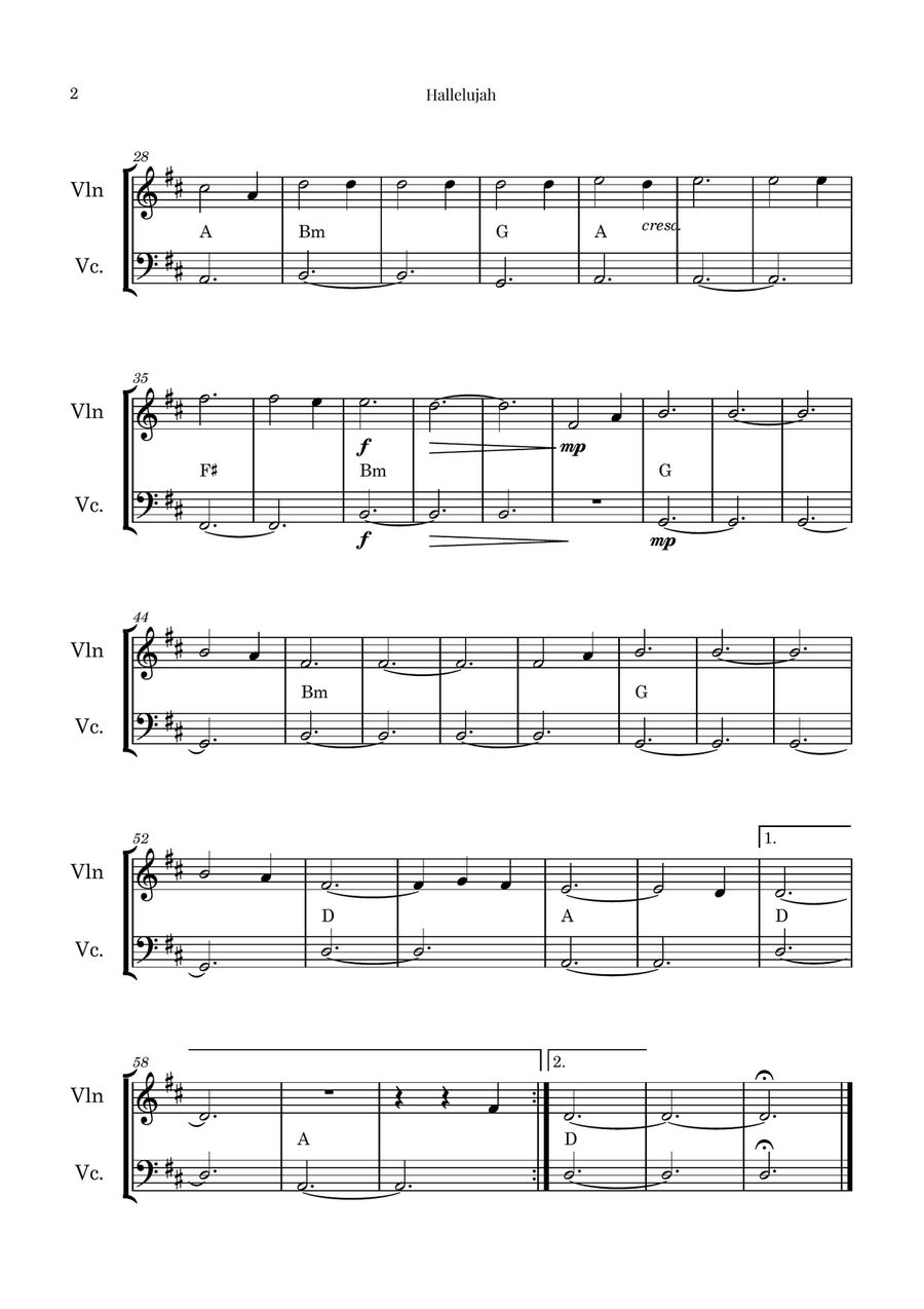 Hallelujah String Duet scores gallery preview page 2