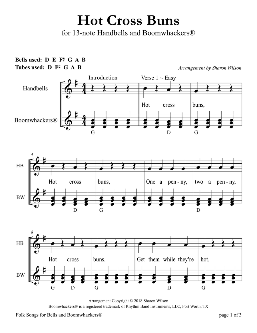 Hot Cross Buns (for 13-note Bells and Boomwhackers with Black and White Notes) Handbell Choir scores gallery preview page 5